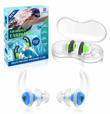 Obrázek produktu pro Špunty do uší do bazénu, 2 kusy, silikonové, vodotěsné, modré/zelené