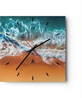 Produktbild von Wanduhr - Quadrat - Glasuhr - Sand Wasser Strand - 30x30cm - Schleichendes Uhrwerk - Lautlos - zum Aufhängen bereit - Dekoration Modern - Wanddekoration aus Glas - C3AC30x30-5021