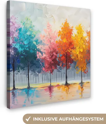 Zdjęcie produktu dla MuchoWow® - Obraz na płótnie - Drzewa - Kolorowe - Natura - Abstrakcja, obraz na ścianę, dekoracja ścienna do salonu, 50x50cm
