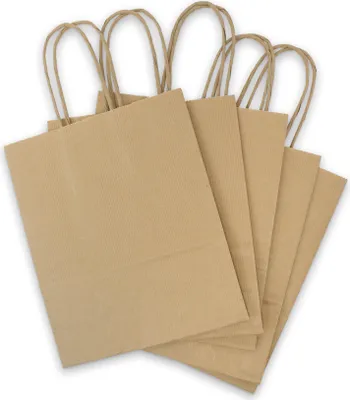 Produktbild von 5x Papiertragetasche Geschenktüte mit Kordel 18x8x22cm 90g Kraftpapier braun
