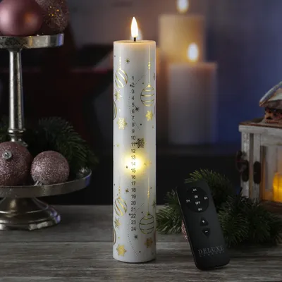 Produktbild von LED Adventskalenderkerze MIA mit 24 Zahlen - Echtwachs - H: 25cm - mit Batterien und Fernbedienung