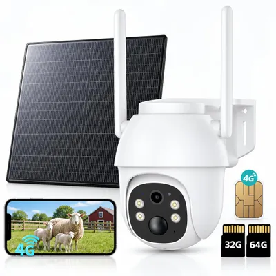 Produktbild von 4G LTE Solar š¹berwachungskamera Aussen SIM Karte 2K 3MP PTZ kabellos ohne WLAN Akku 355¡ã 90¡ã schwenkbar Farb IR Nachtsicht 32G 64G