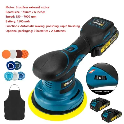 Immagine prodotto di Levigatrice orbitale a batteria per auto - Levigatrice per auto - Modello D - 6 velocità - 2500–7000 giri/min - Disco di lucidatura da 150 mm