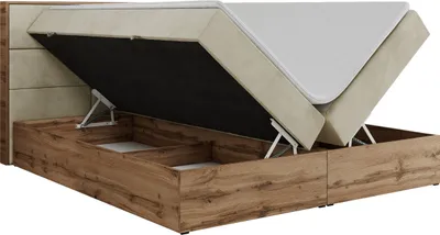 Produktbild von Boxspringbett, Doppelbett mit bettkasten und Multipocket-Matratze, Polsterbett mit Kopfteil, Eiche Holzrahmen - Albero-2 - 160x200cm - Beige Velvet - H3