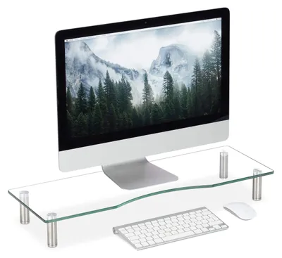 Image de Support écran en verre Support moniteur réglable 9-11 cm - 70 x 24 cm - Transparent