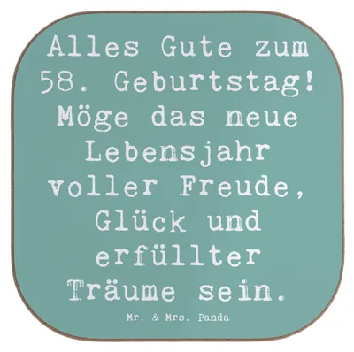 Produktbild von Mr. & Mrs. Panda Untersetzer für Gläser Spruch 58. Geburtstag Freude - Meeresbrise - Geschenk, bieruntersetzer, Happy Birthday, Coaster, besondere Geschenke, persönliches