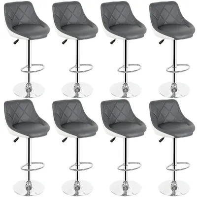 Image de Tabouret de bar, set de 8 chaises de bar pivotantes Tabouret de cuisine en similicuir Réglable en hauteur gris et blanc