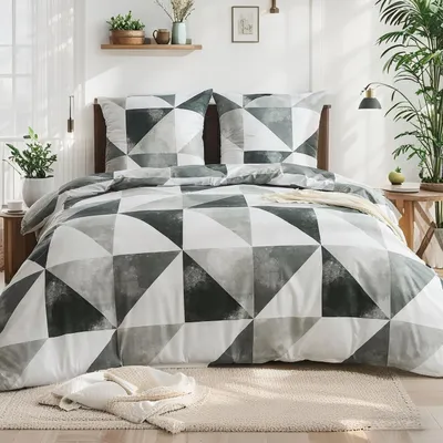 Produktbild von Bettwäsche-Set 155x220 cm 2-teilig Geometrisches Karo Grau Mikrofaser