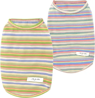 Produktbild von Hund gestreiftes T-Shirt, YAODHAOD Sommer atmungsaktive Baumwollhemden, Hund Soft Tank Top Ärmellose Weste Hund T-Shirt für kleine mittelgroße Hundekatze Kleidung (2Pack) (XXL)