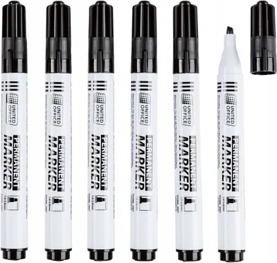 Produktbild von Crelando Permanentmarker 6er Pack schnell trocknend permanent Wischfest wasserfest Keilspitze Schwarz