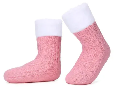 Produktbild von Damen Kuschelsocken mit ABS Sohle Wintersocken Warme dicke Stoppersocken mit Anti Rutsch Noppen Hüttensocken Geschenk Flauschig Weihnachtssocken 171pink Größe 35-40