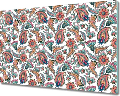 Produktbild von Herd-Abdeckplatte Glas Schneidebrett Glaskeramikfeld-Abdeckung - 80x52 cm - Paisley rosa blau