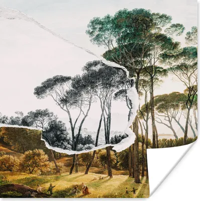Produktbild von MuchoWow® Poster Italienische Landschaft Schirmkiefern - Kunst - Hendrik Voogd - Malerei - Schwarz-Weiß - Alte Meister 75x75 cm - Wand Dekoration