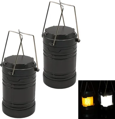 Produktbild von 2er Set LED Camping Laterne Outdoor Campinglampe Leuchte Batteriebetrieben Tragbare Campinglaterne 2 Leuchtmodi Hellweiss & Flammenlicht