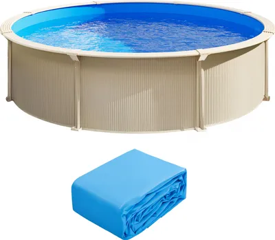 Image de SucceBuy Liners de piscine, rond, 5,5 m, à recouvrement, hauteur de paroi 132 cm, uni