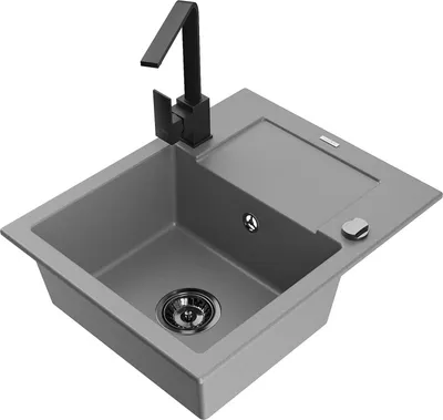 Produktbild von Mexen Enzo 1 Becken-Granitspüle mit Abtropffläche und Mischbatterie Rita, Grau - 6506-71-670300-70-B