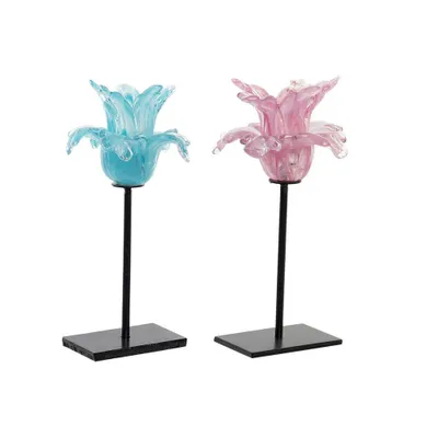 Produktbild von Kerzenhalter dkd home decor blau rosa Metall Kristall 12 x 12 x 12 x 24 cm (2 Stk.)