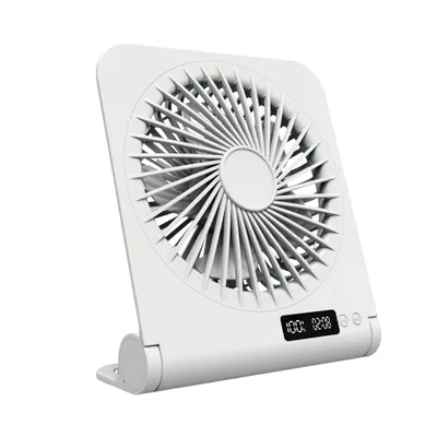 Produktbild von Mini Ventilator USB mit LED Display – Faltbarer Tischventilator, leise, 5 Stufen, wiederaufladbar für Büro, Zuhause & Reisen
