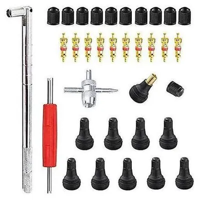 Produktbild von 23-teiliges Reifenventil-Ausbauwerkzeug-Set, Ventileinsatz-Entferner für den Autoaustausch, 10 Ventileinsätze, 4-in-1-Reifenventil-Reparaturwerkzeug, Ventilreparaturwerkzeug