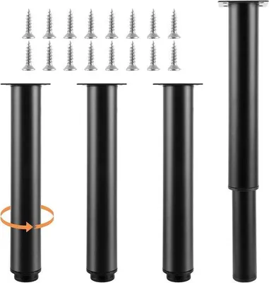 Zdjęcie produktu dla Zestaw 4 regulowanych stalowych nóżek meblowych – regulowane metalowe nóżki do łóżek 25–42 cm – zestaw do mebli i krzeseł