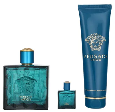 Produktbild von Set Versace: Eros, EdT, Fü r Mä nner, 100 ml + Eros, EdT, Fü r Mä nner, 5 ml + Eros, Duschgel, fü r alle Hauttypen, 150 ml