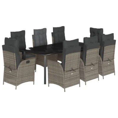 Produktbild von vidaXL 9-tlg. Garten-Essgruppe mit Kissen Grau Poly Rattan