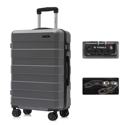 Produktbild von yonsly Premium Reisekoffer TSA-Schloss,YKK-Reißverschluss Hartschalen-Koffer Trolley Kabinenkoffer Rollkoffer Suitcase Handgepäck (Grau, M)