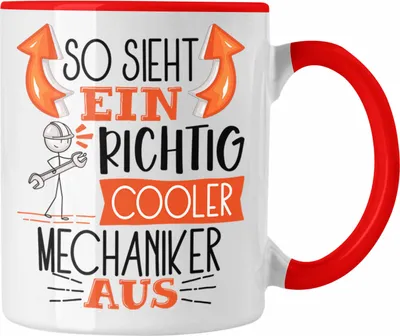 Produktbild von Trendation - Mechaniker Tasse Geschenk So Sieht Ein RIchtig Cooler Mechaniker Aus Geschenkidee Lustiger Spruch Geburtstag Becher Kaffeetasse (Rot)