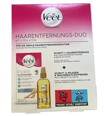 Produktbild von Veet, Haarentfernungsset, 20 Wachspflaster + 100ml Öl