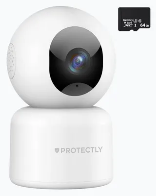 Produktbild von Protectly® 2K Überwachungskamera Innen – WLAN Kamera mit 360° PTZ, Nachtsicht bis 20m, Zwei-Wege-Audio & 64GB SD