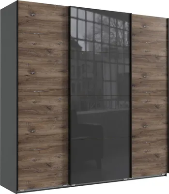 Produktbild von Schwebetürenschrank Norderstedt Kleiderschrank Ausführung wählbar,Graphit / Flagstaff Eiche / Glasgrau,225x64x236cm