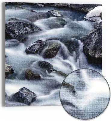 Produktbild von DEQORI Hybrid Leinwand Bild 30x30 cm 'Winterflusslauf' Wandbild Glas flach modern
