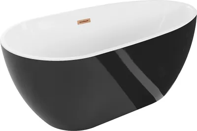 Produktbild von Mexen Eos freistehende Badewanne 150 x 75 cm, weiß/schwarz, gebürsteter Messingüberlauf - 52471507575-65
