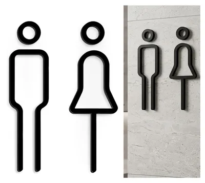 Toiletten-Schild selbstklebend, schwarz, Männer/Frauen-Symbol, Acryl