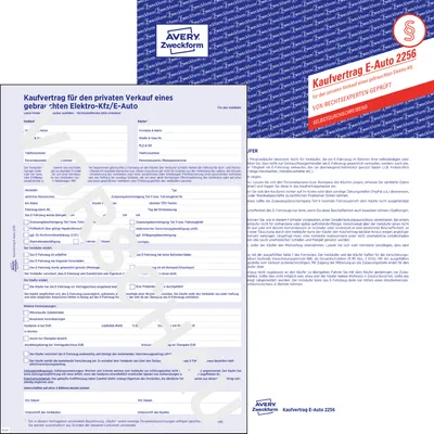 Produktbild von Avery Zweckform 2256, Kaufvertrag für den privaten Verkauf eines en Elektro-Kfz/E-Auto, A4, selbstdurchschreibend, 2-seitig mit Durchschlag