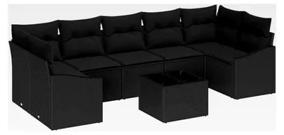 Produktbild von 8-teiliges Garten-Sofa-Set mit Kissen Schwarz Poly-Rattan Lounge Sofa Outdoor