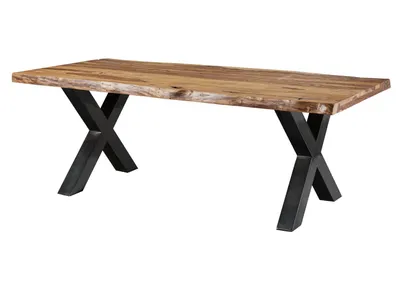 Image de MASSIVMOEBEL24 | Table à manger 220x100 en bois de Sheesham sablé bois naturel pieds en X anthracite brillant FREEFORM 5