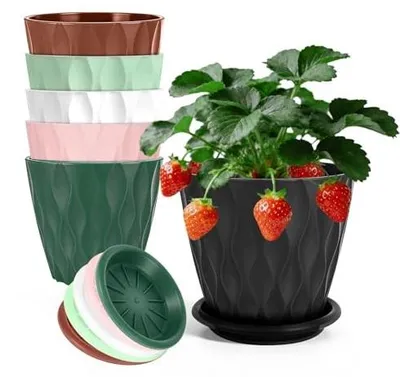 Zdjęcie produktu dla Doniczki na kwiaty 10 cm tworzywo sztuczne z podstawkami 6 szt.