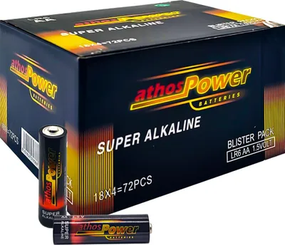 Zdjęcie produktu dla Opakowanie zawierające 72 baterie alkaliczne AA, 1,5 V, typ LR6, charakteryzujące się długą żywotnością i wysoką wydajnością