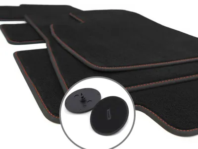 Image de Tapis de sol pour Tesla Model 3 Velours Tapis Premium (couture décorative rouge) Tapis de voiture 3 pièces Set intérieur Tuning