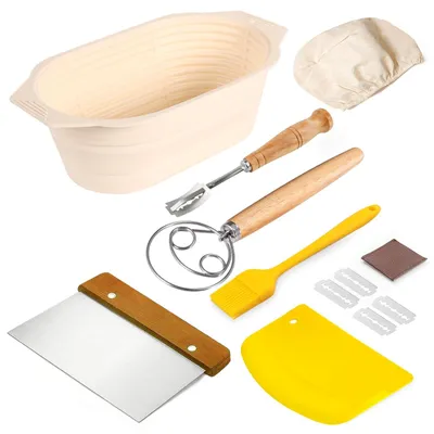 Image de Kit de 7 pièces pour la préparation de pain, comprenant des ustensiles en acier inoxydable et un pinceau en silicone