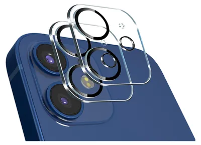 Zdjęcie produktu dla 2x folia ochronna na aparat do iPhone'a 11 podwójna osłona obiektywu z czarnymi pierścieniami