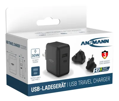 Obrázek produktu pro Ansmann Usb cestovní nabíječka 30W + výměnné zástrčky černá