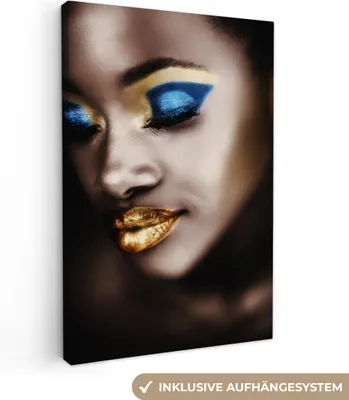 Produktbild von OneMillionCanvasses® - Leinwandbilder - 90x140 cm, Schwarz und Gold - Frau - Make up, Wandbilder Kunstdruck Wanddekoration - Wandschmucke - Schlafzimmer