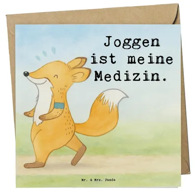 Produktbild von Mr. & Mrs. Panda Klappkarte Fuchs Joggen Design - Weiß - Geschenk, Glückwunschkarte, Grußkarte, Laufen, Dauerlauf, faltkarte, doppelkarte, anlasskarte, Hobby, Laufsport