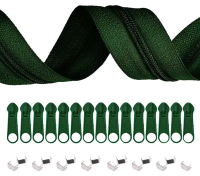 Produktbild von 6m Endlos-Reißverschluss 5mm mit 15 Zippern und 15 Endstücke  freie Farbwahl, Farbe:153 dunkelgrün