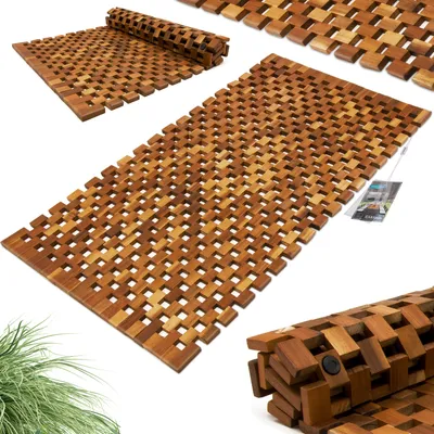 Image de DEUBA® Tapis de bain en bois Tapis de sol antidérapant en bois d'acacia Caillebotis salle de bain 80 x 50 cm