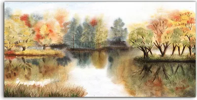 Produktbild von Coloray Acrylbild 140x70  Wandbild Acrylbilder Aquarellierte Herbst Landschaft Wald