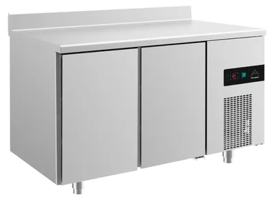 Produktbild von Gastro Kühltisch | Edelstahl | 2 Türen | Aufkantung | 1400 x 700 x 850 mm | -2 / +8 °C | 281 Liter