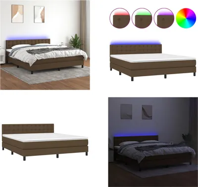 Produktbild von vidaXL Boxspringbett mit Matratze & LED Dunkelbraun 180x200 cm Stoff - Boxspringbett - Boxspringbetten - Bett - Schlafzimmermöbel